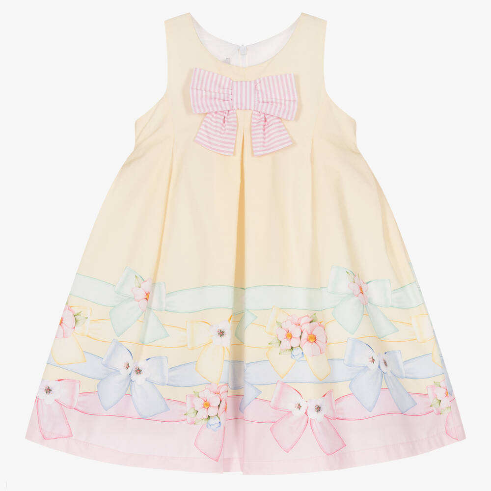 Balloon Chic - Robe jaune en coton nœud et fleurs | Childrensalon