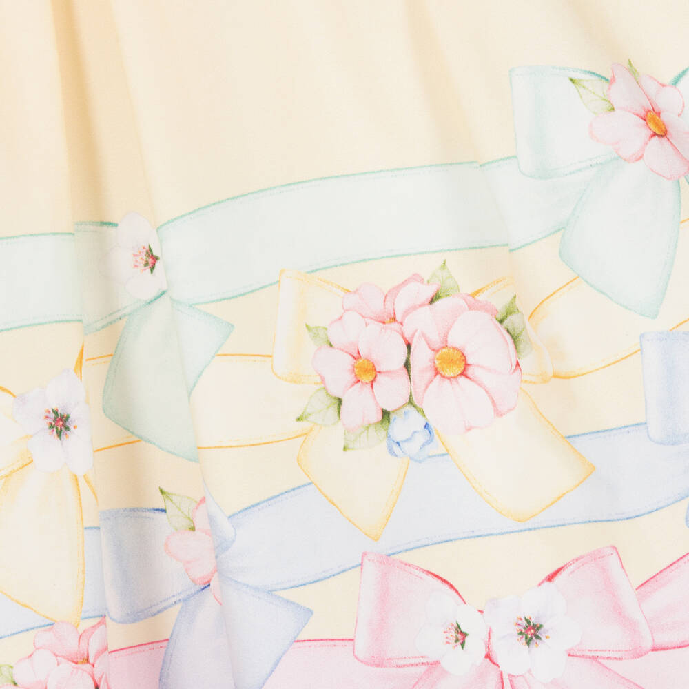 Balloon Chic - Girls Yellow Floral Cotton Bow Dress