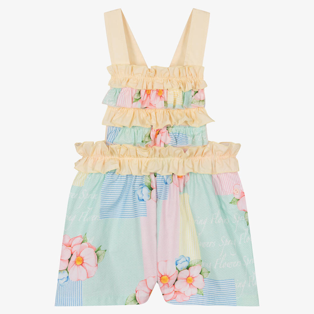 Balloon Chic - Girls Yellow & Green Cotton Playsuit | Childrensalon