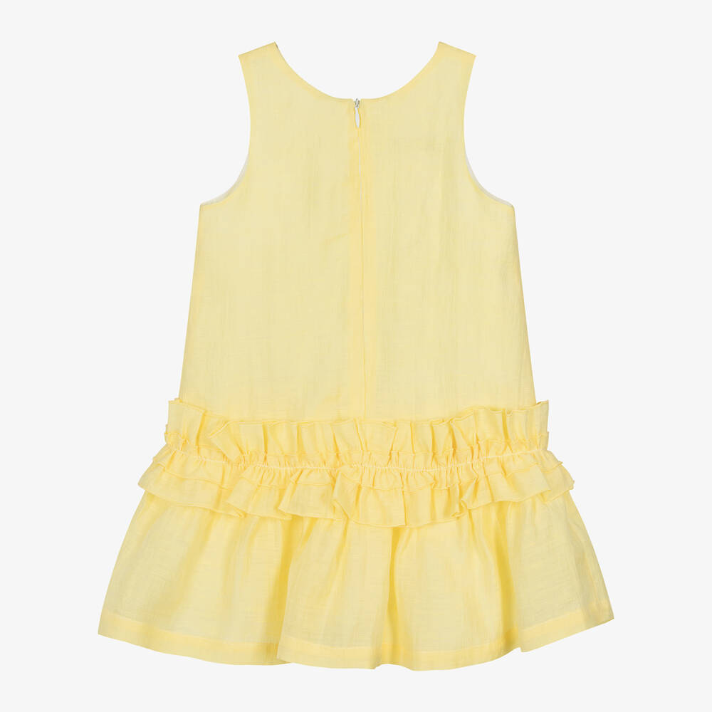 Balloon Chic-Girls Yellow Linen Ruffle Dress | Childrensalon Outlet