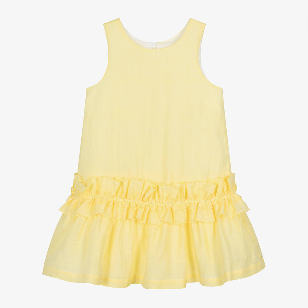 Balloon Chic-Girls Yellow Linen Ruffle Dress | Childrensalon Outlet