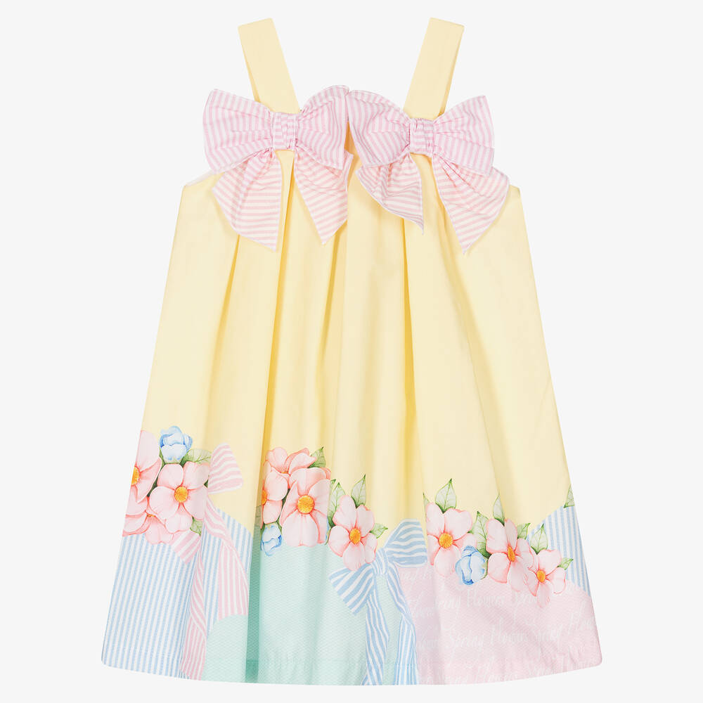 Balloon Chic-Girls Yellow & Pink Cotton Bows Dress | Childrensalon Outlet