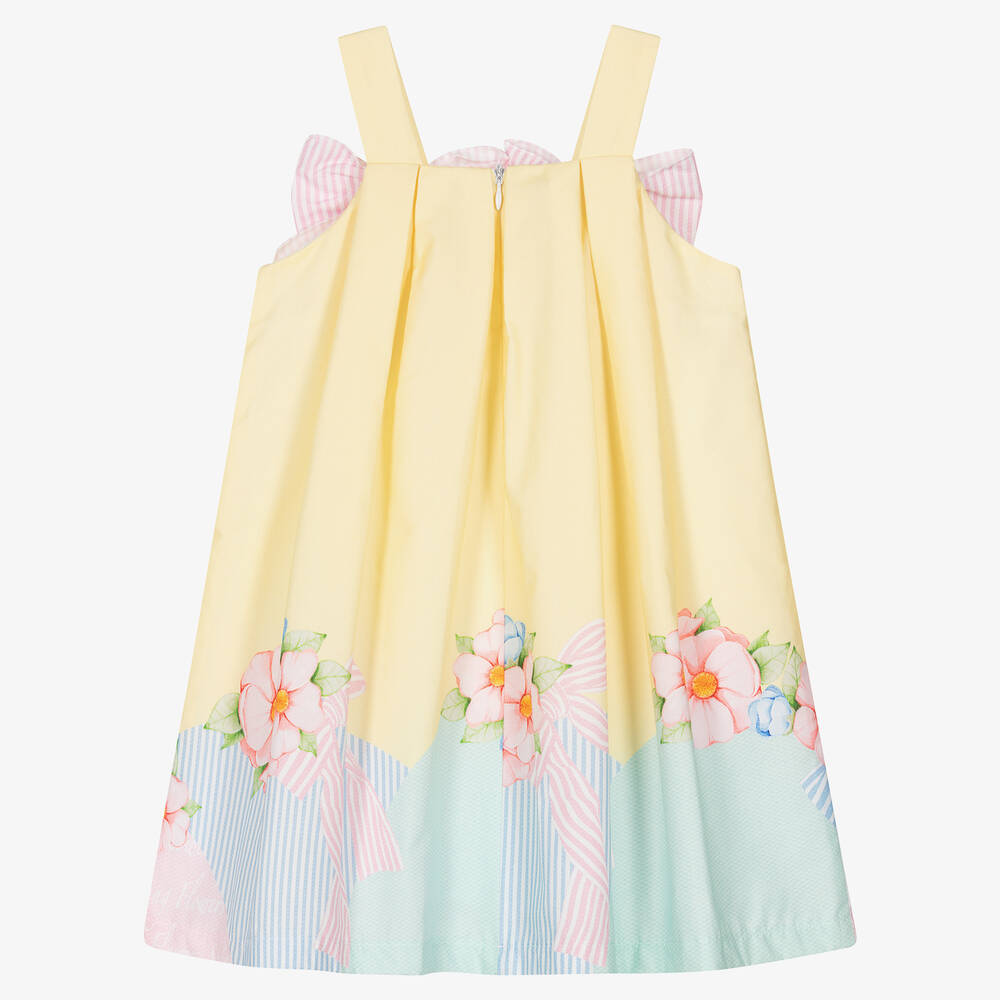 Balloon Chic-Girls Yellow & Pink Cotton Bows Dress | Childrensalon Outlet