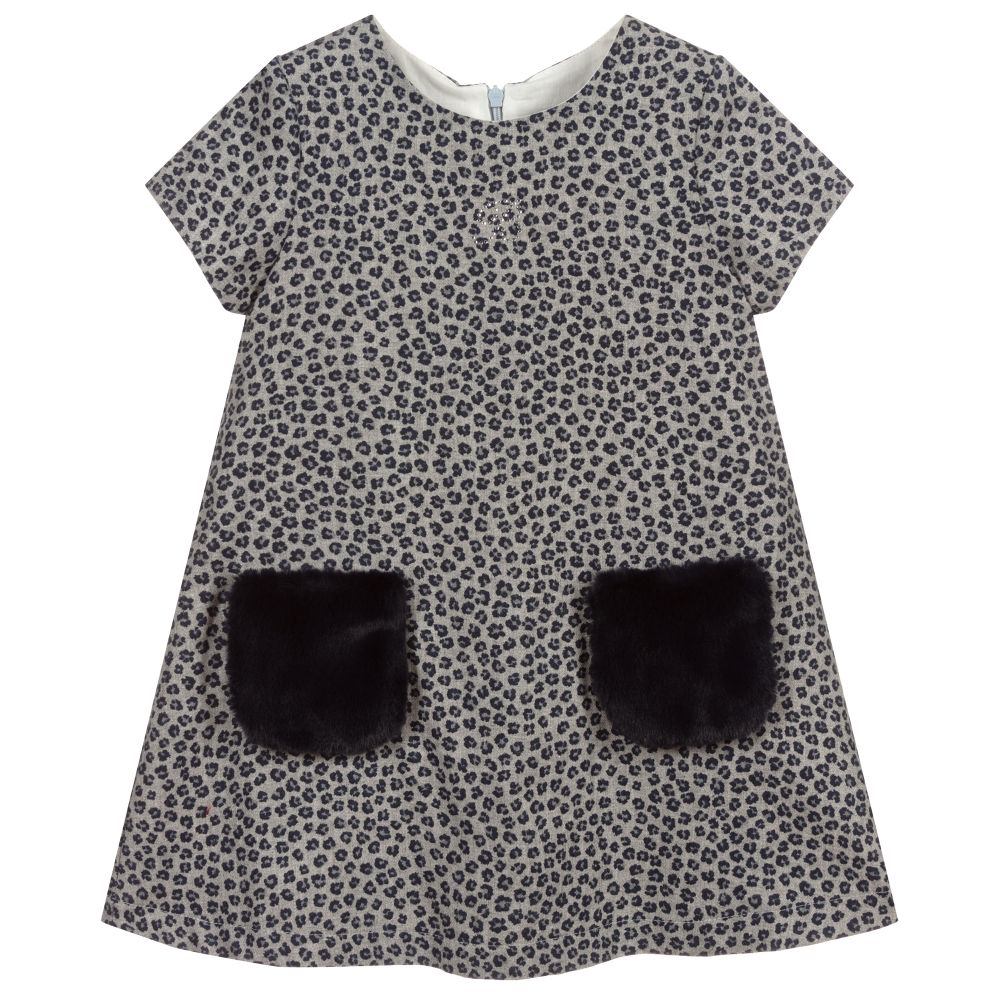 Balloon Chic-Grey & Blue Leopard Dress | Childrensalon Outlet