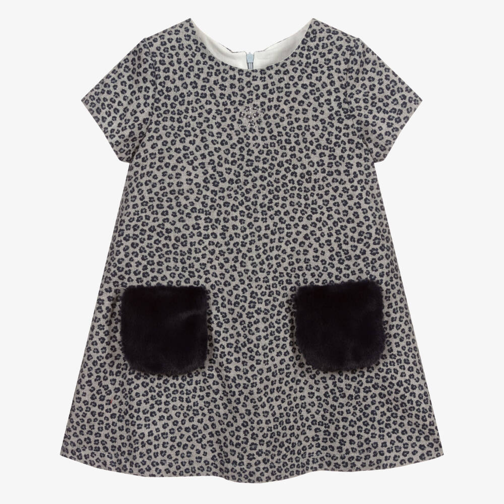 Balloon Chic-Grey & Blue Leopard Dress | Childrensalon Outlet