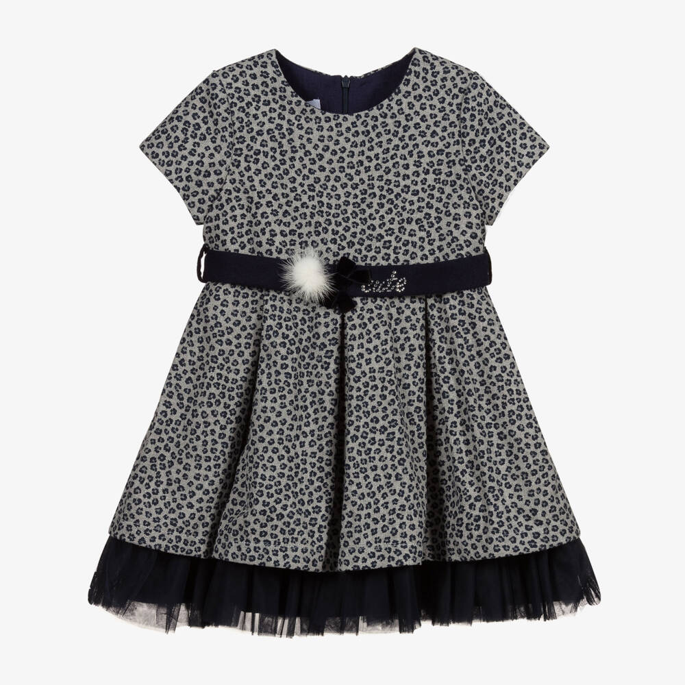 Balloon Chic-Grey & Blue Leopard Dress | Childrensalon Outlet