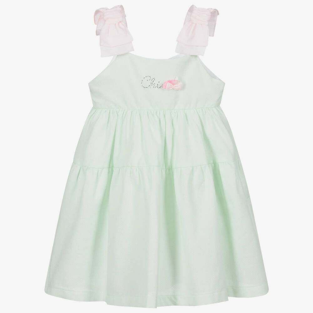 Balloon Chic-Pale Green Cotton Dress | Childrensalon Outlet