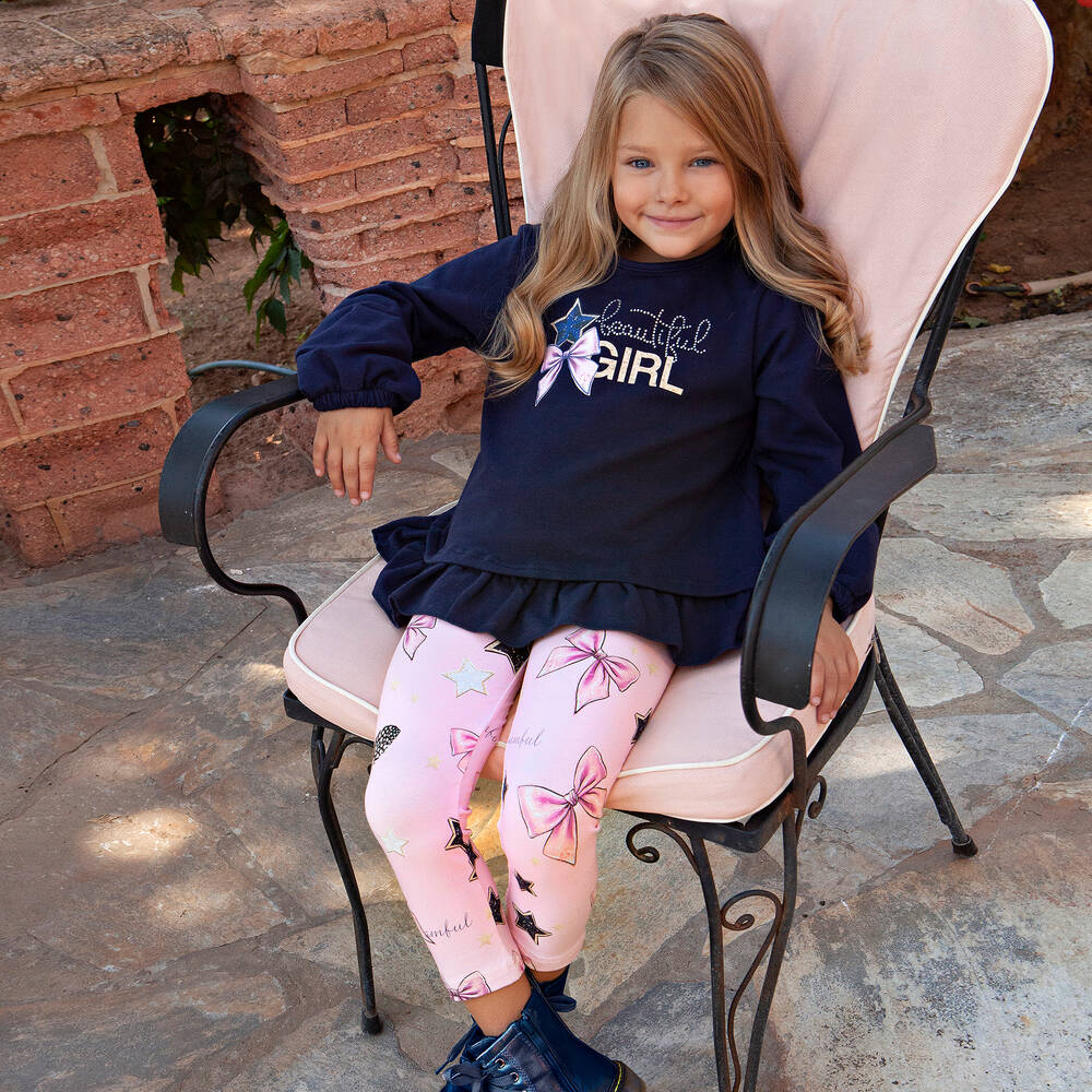 Balloon Chic-Pink Cotton Bow Leggings  | Childrensalon Outlet