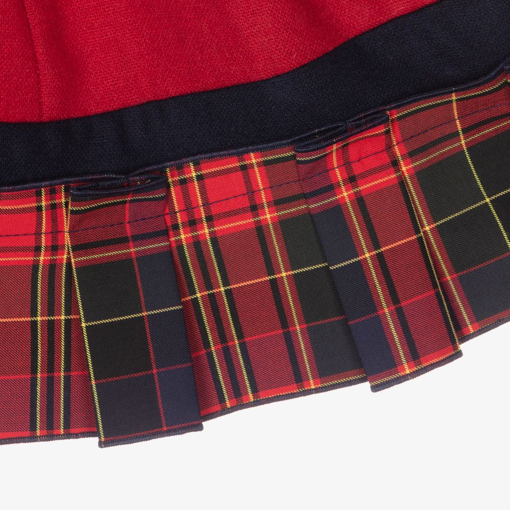 Balloon Chic-فستان مزيج صوف وفيسكوز تارتان لون أحمر وكحلي | Childrensalon Outlet