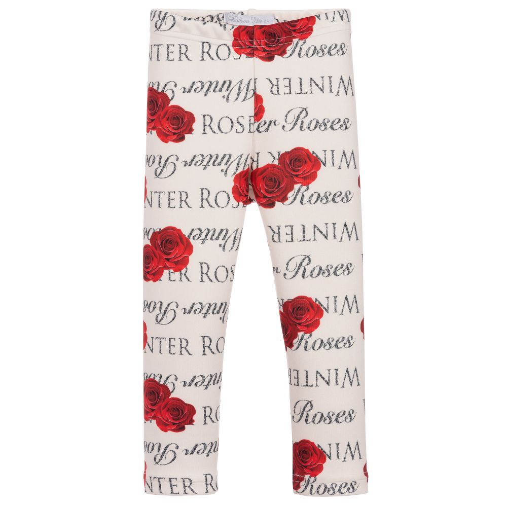 Balloon Chic - Rote Leggings mit Winterrosen-Print  | Childrensalon