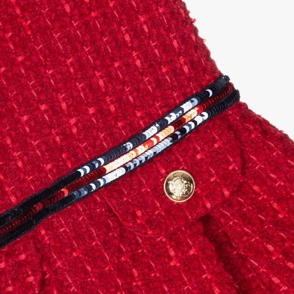 Balloon Chic-Red Wool Blend Tweed Dress | Childrensalon Outlet