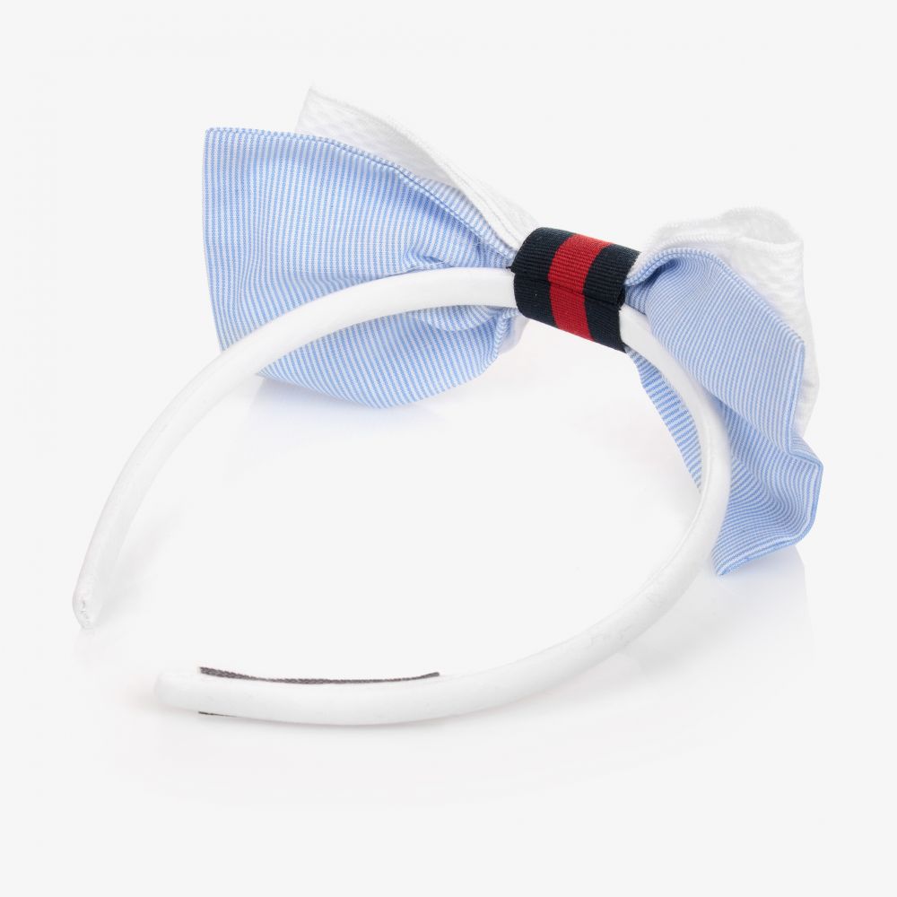 Balloon Chic-White & Blue Bow Hairband | Childrensalon Outlet
