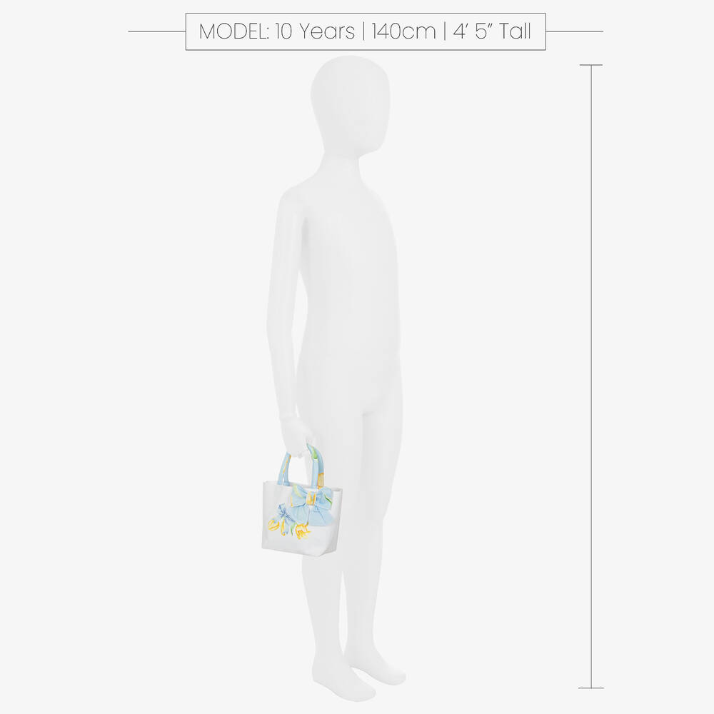 Balloon Chic-White & Blue Floral Cotton Bag (24cm) | Childrensalon Outlet