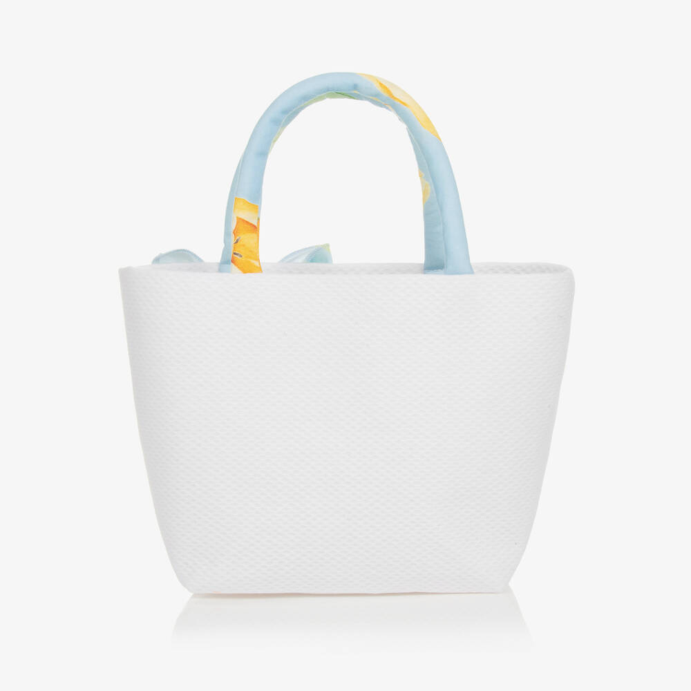 Balloon Chic-White & Blue Floral Cotton Bag (24cm) | Childrensalon Outlet