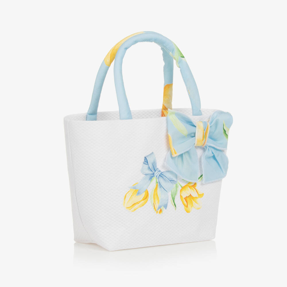 Balloon Chic-White & Blue Floral Cotton Bag (24cm) | Childrensalon Outlet