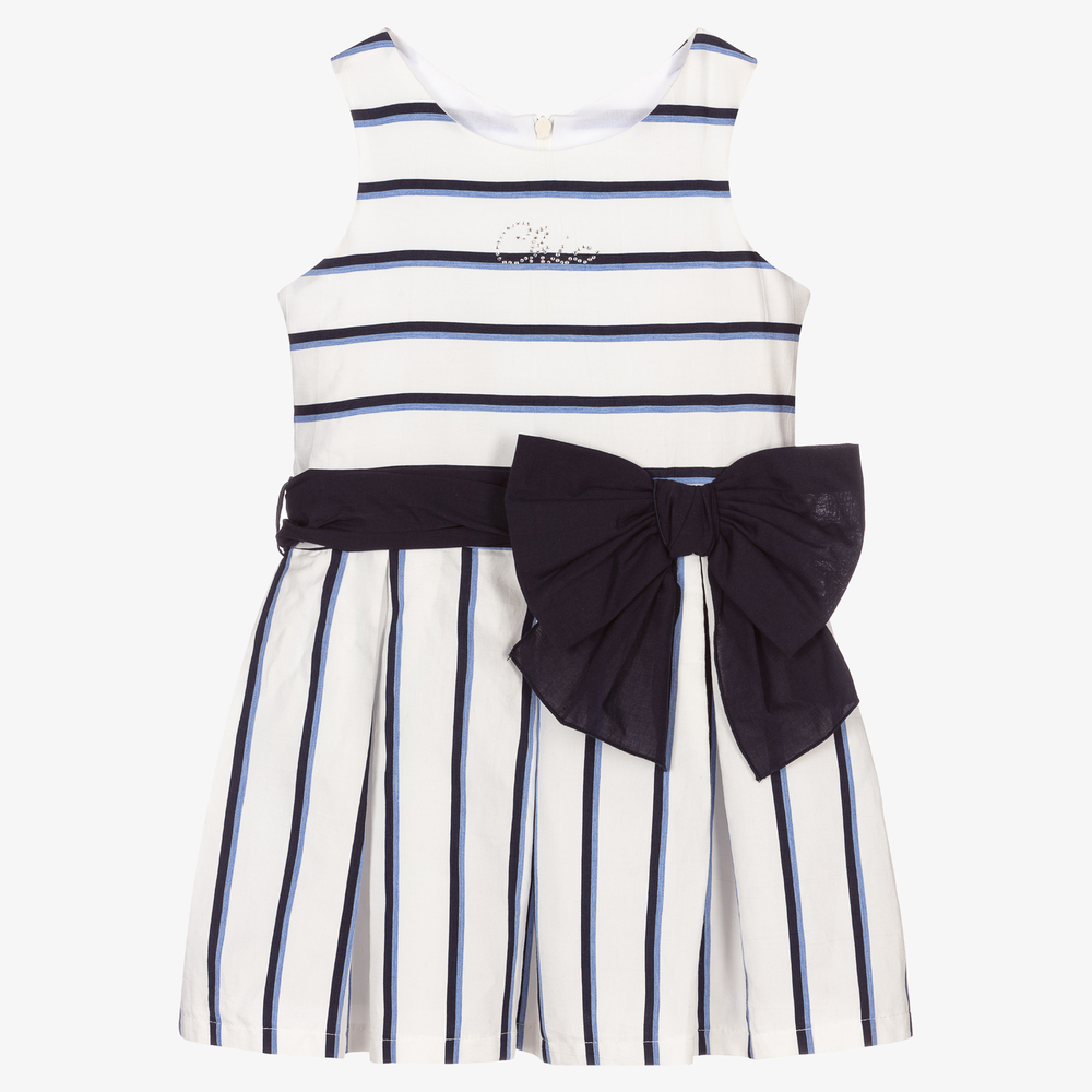 Balloon Chic - White & Blue Stripe Dress | Childrensalon