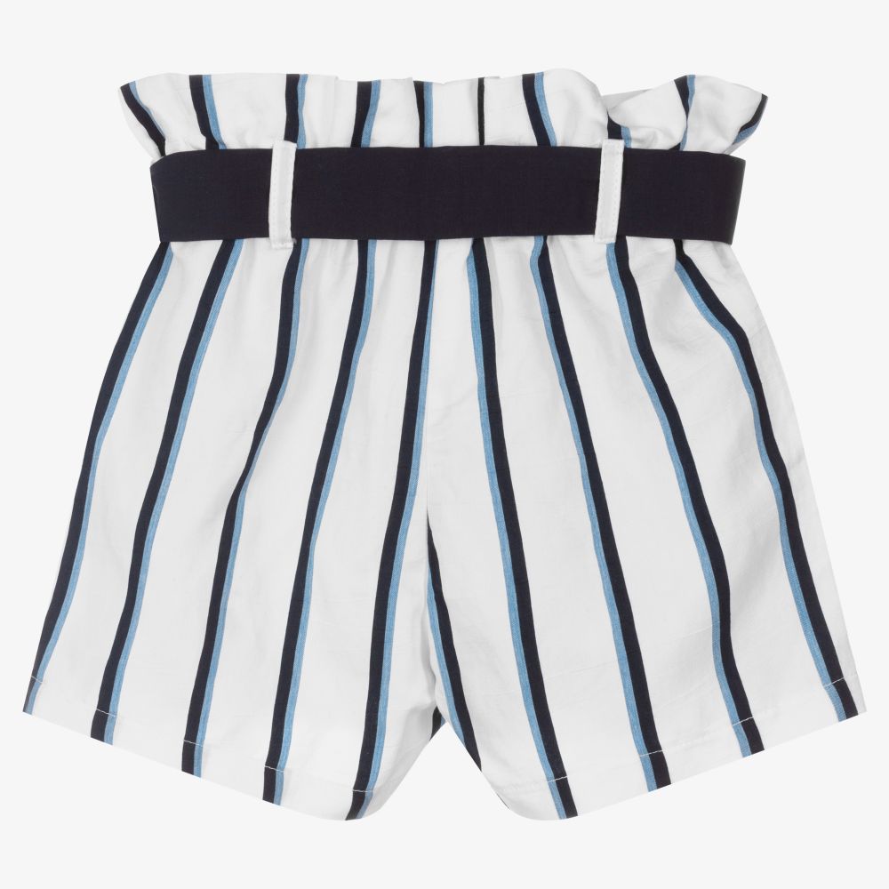 Balloon Chic White Blue Viscose Shorts