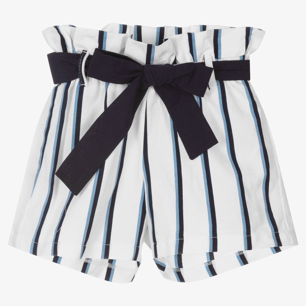 Balloon Chic - White & Blue Viscose Shorts | Childrensalon