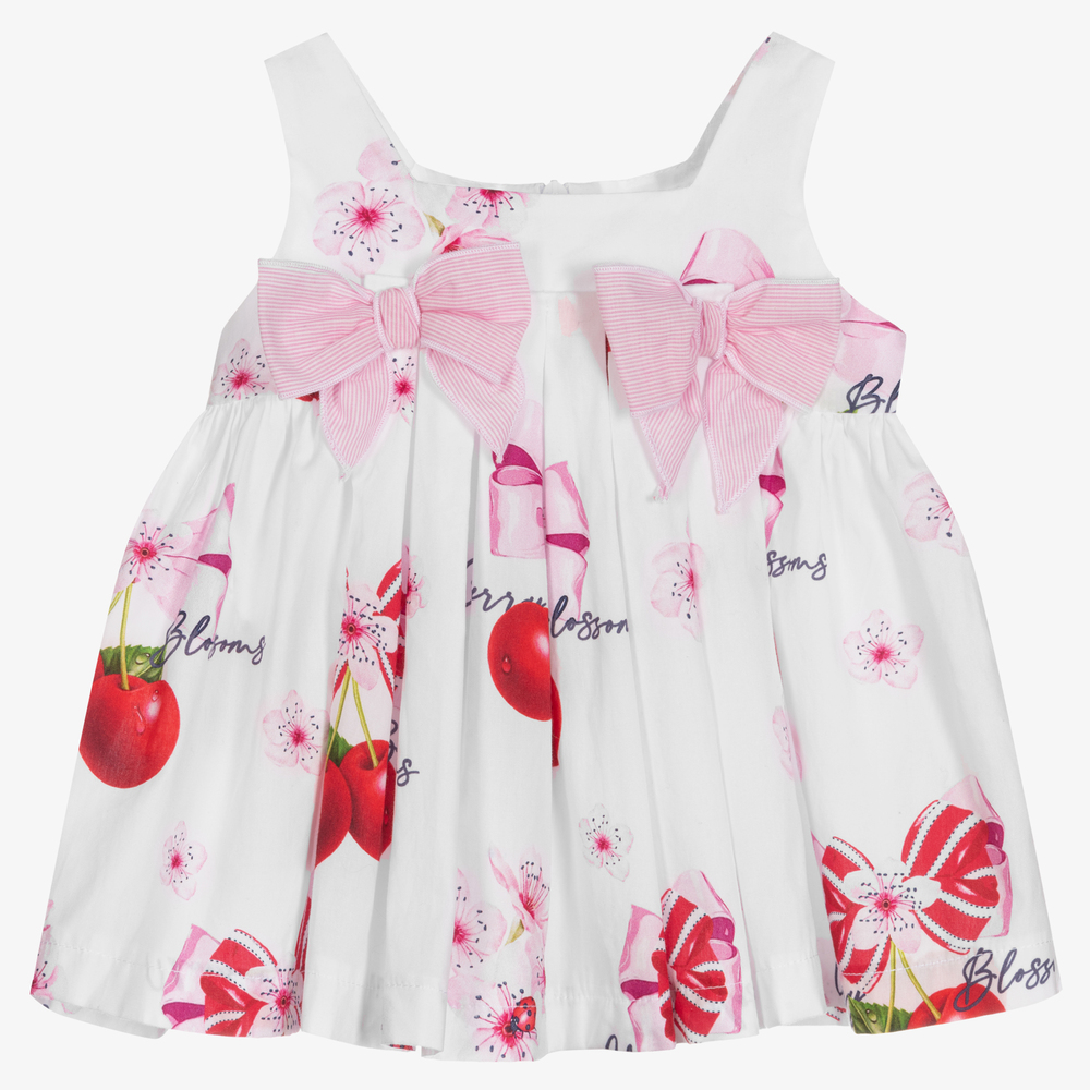 Balloon Chic - طقم فستان قطن لون أبيض وزهري للمولودات | Childrensalon