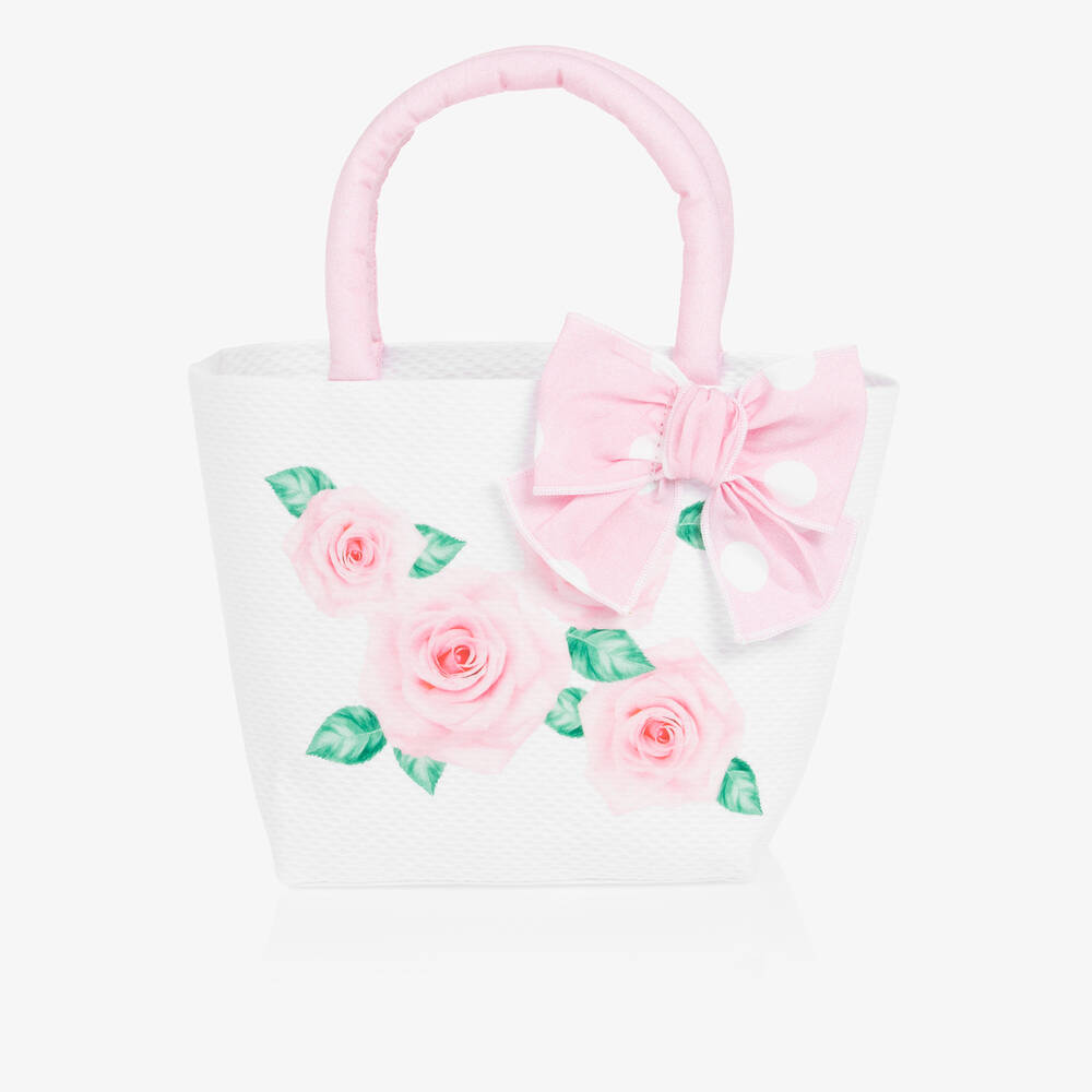 Balloon Chic - حقيبة يد قطن لون أبيض وزهري للبنات (22 سم) | Childrensalon