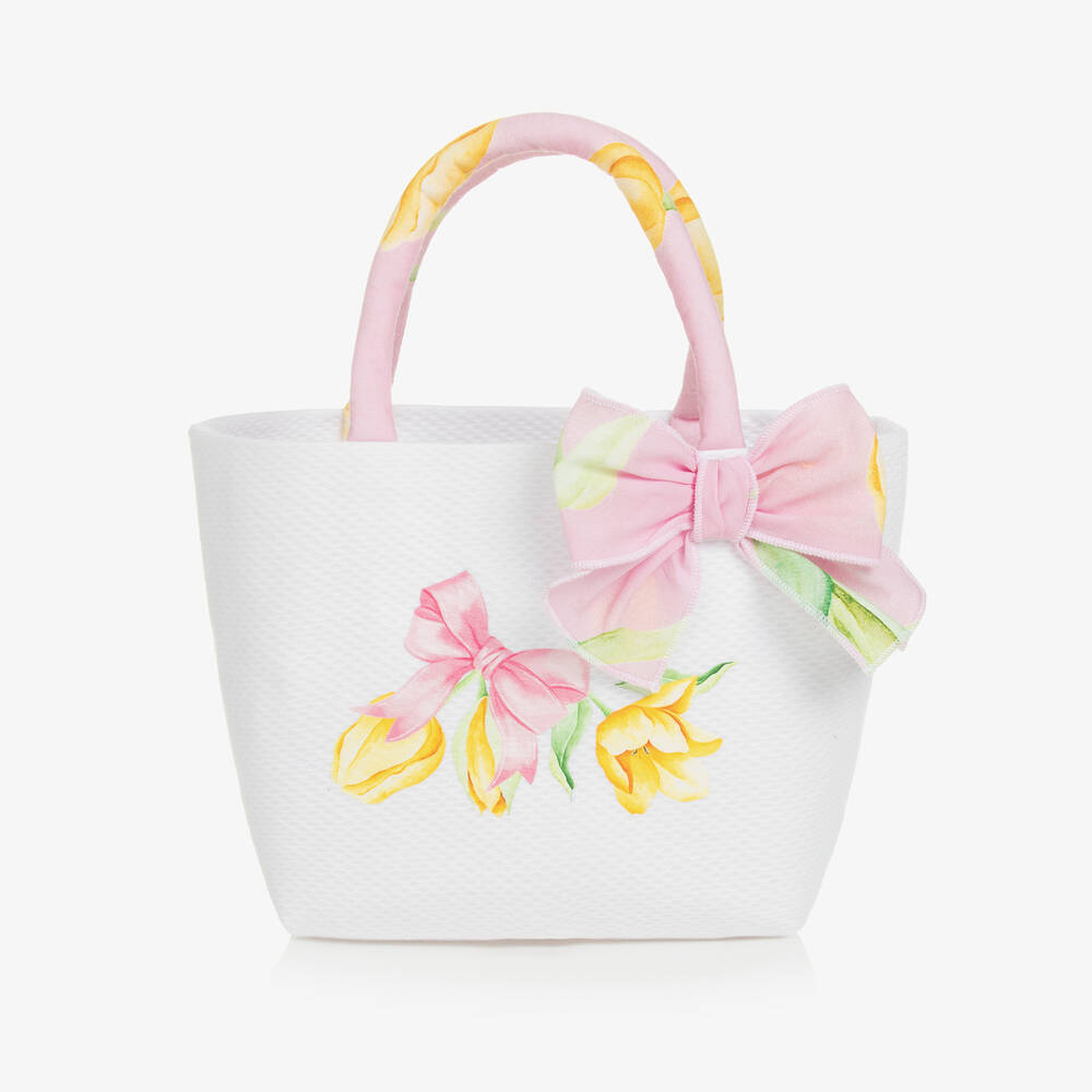 Balloon Chic-Бело-розовая сумка из хлопка с цветами (24см) | Childrensalon Outlet