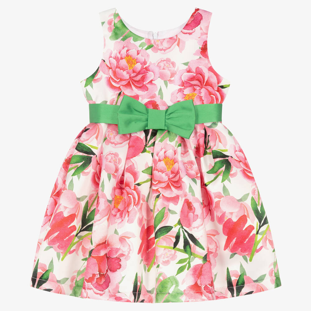 Balloon Chic - Robe satin blanc et rose à fleurs | Childrensalon