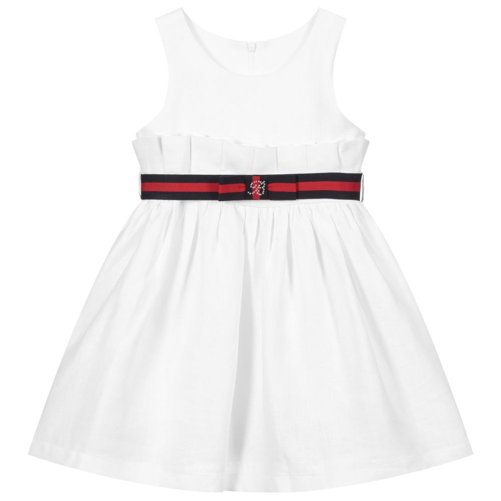 Balloon Chic - Белое платье с красно-синим поясом | Childrensalon