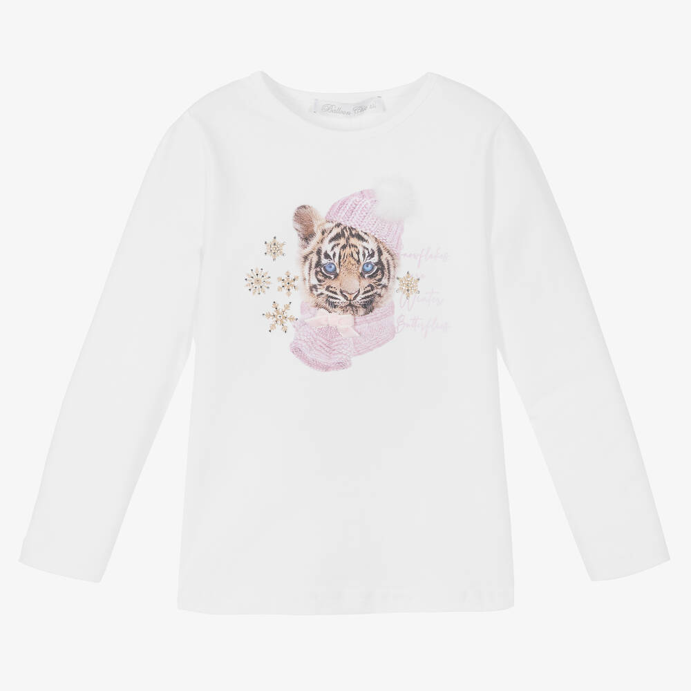 Balloon Chic - White Tiger & Snowflakes Top | Childrensalon