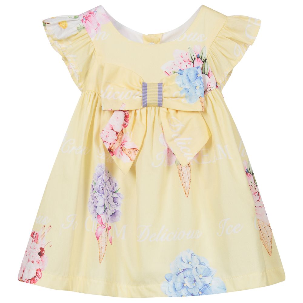 Balloon Chic - فستان و سروال قطن لون أصفرو أبيض للمولودات | Childrensalon