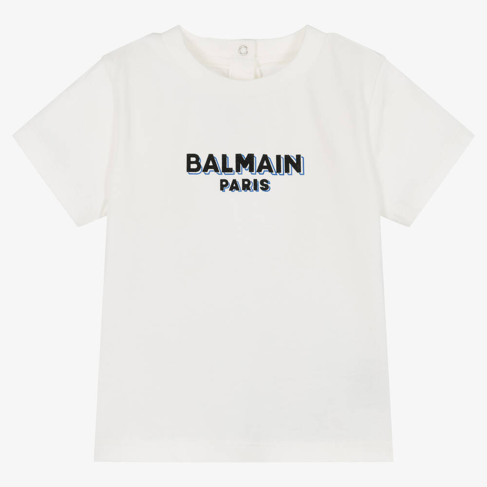Balmain - Кремовая хлопковая футболка для малышей | Childrensalon