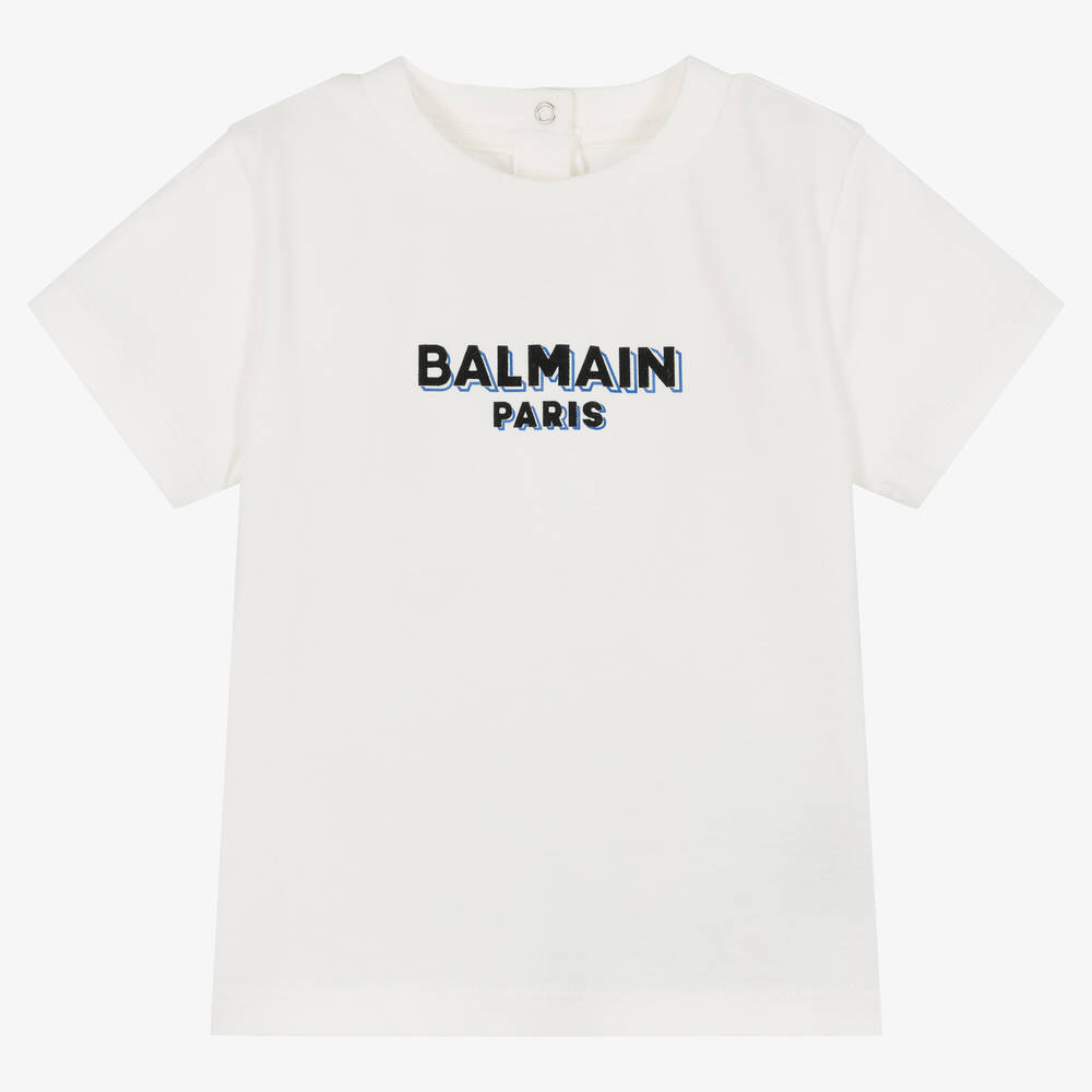 Balmain - تيشيرت أطفال ولادي قطن لون عاجي | Childrensalon