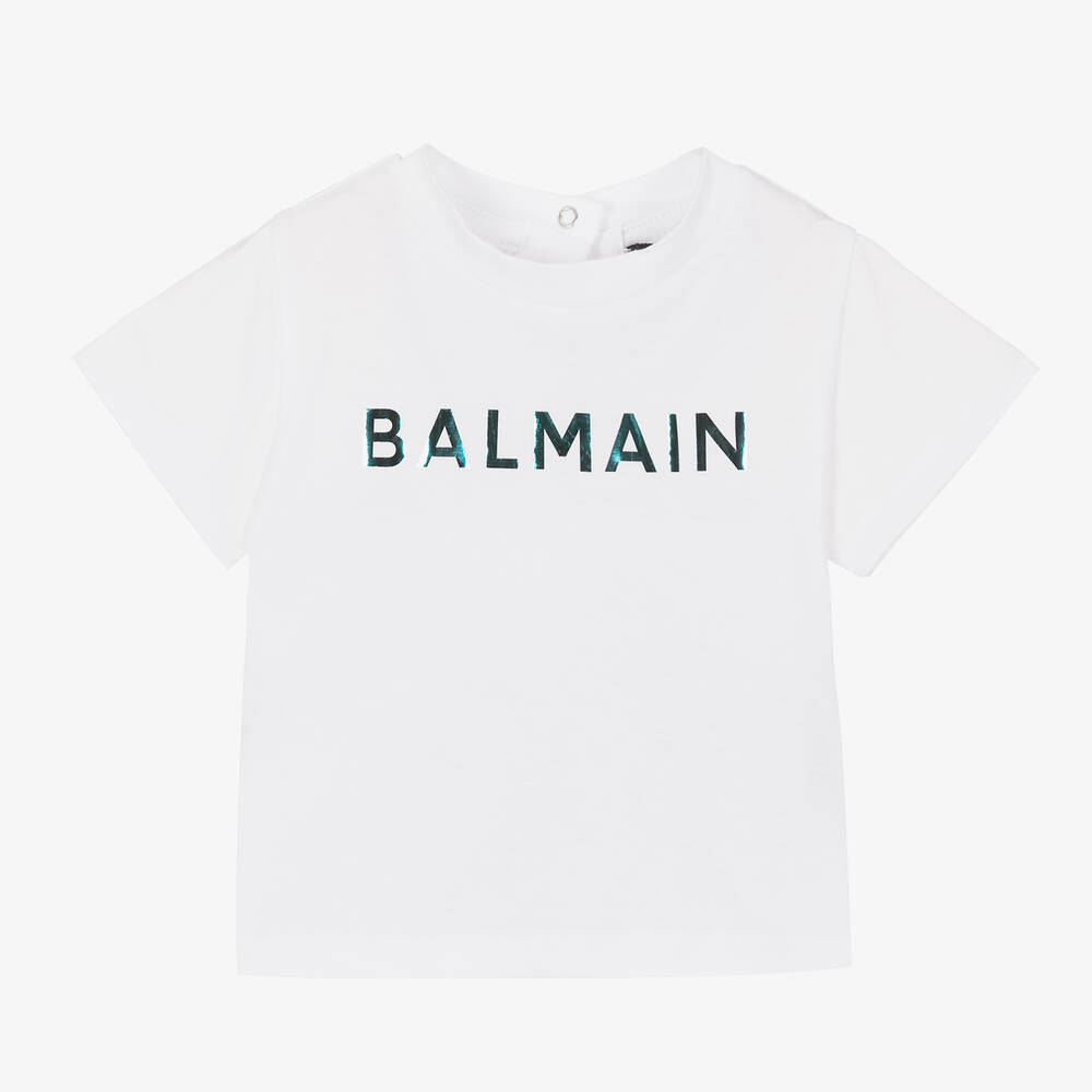 Balmain white logo t shirt shop