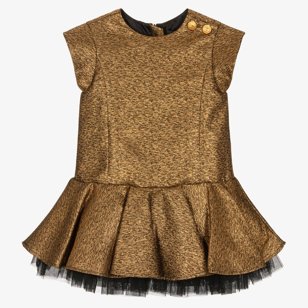 Balmain - Золотисто-черное платье с пуговицами | Childrensalon