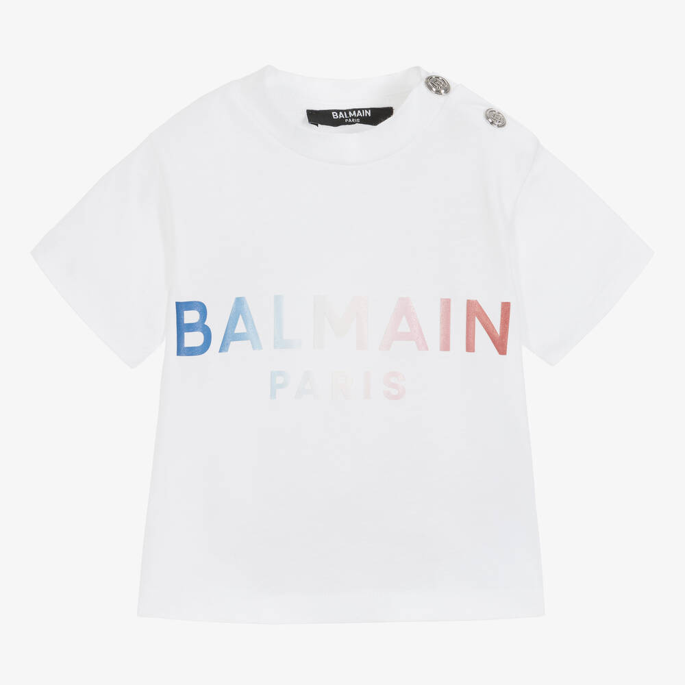 Balmain - تيشيرت أطفال بناتي قطن لون أبيض | Childrensalon