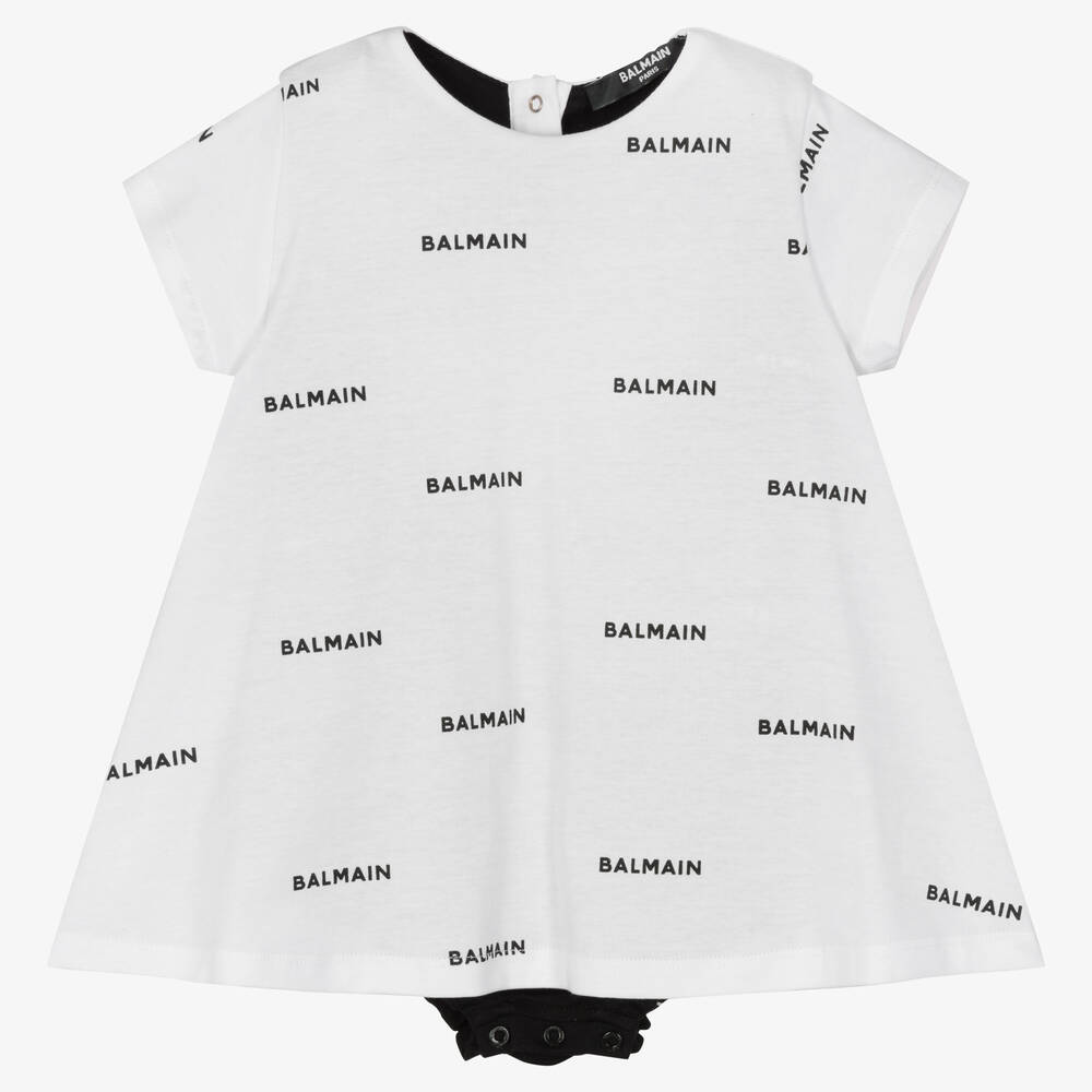 Balmain - Baby Girls White Logo Dress | Childrensalon