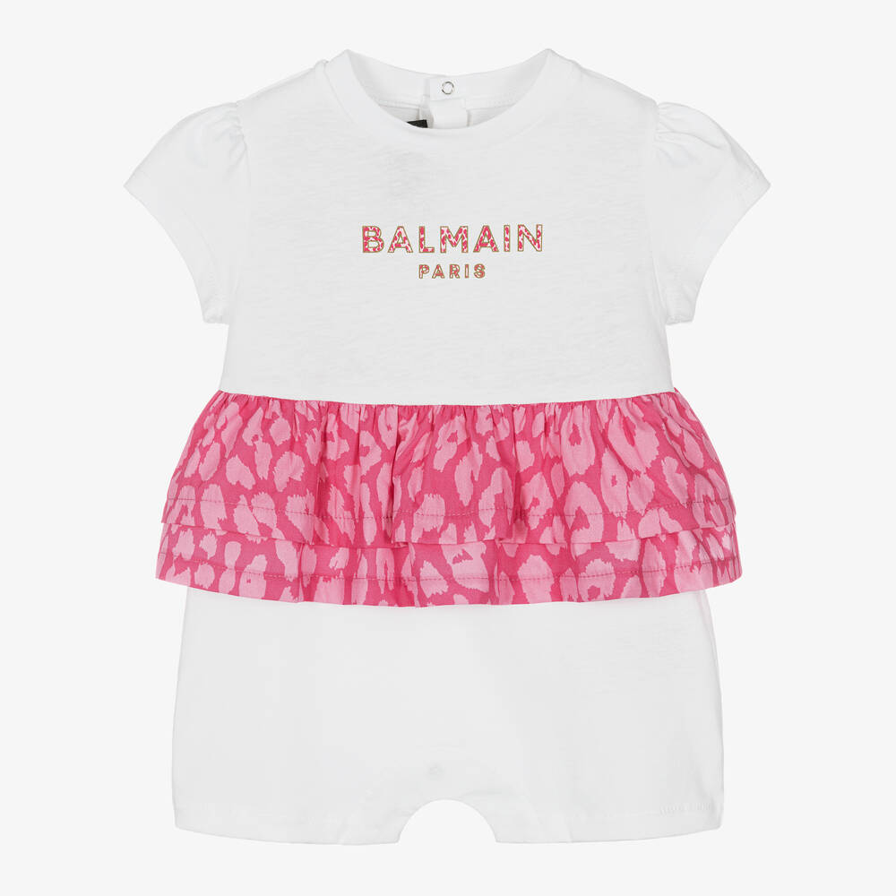 Balmain - Бело-розовый песочник с леопардовым принтом | Childrensalon