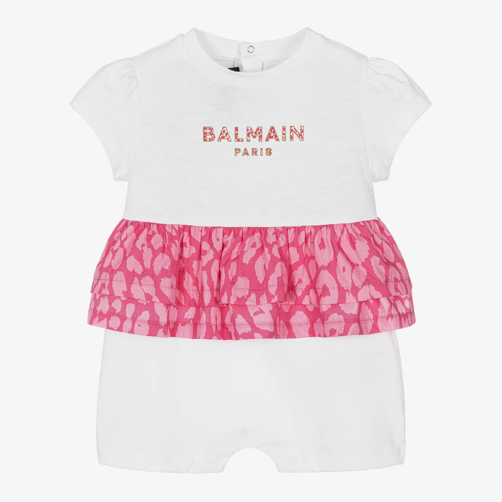 Balmain-Baby Girls White & Pink Leopard Shortie | Childrensalon Outlet