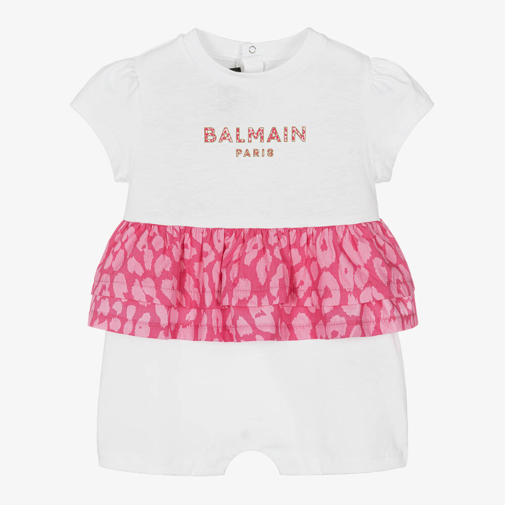 Balmain - Barboteuse blanche et rose léopard | Childrensalon