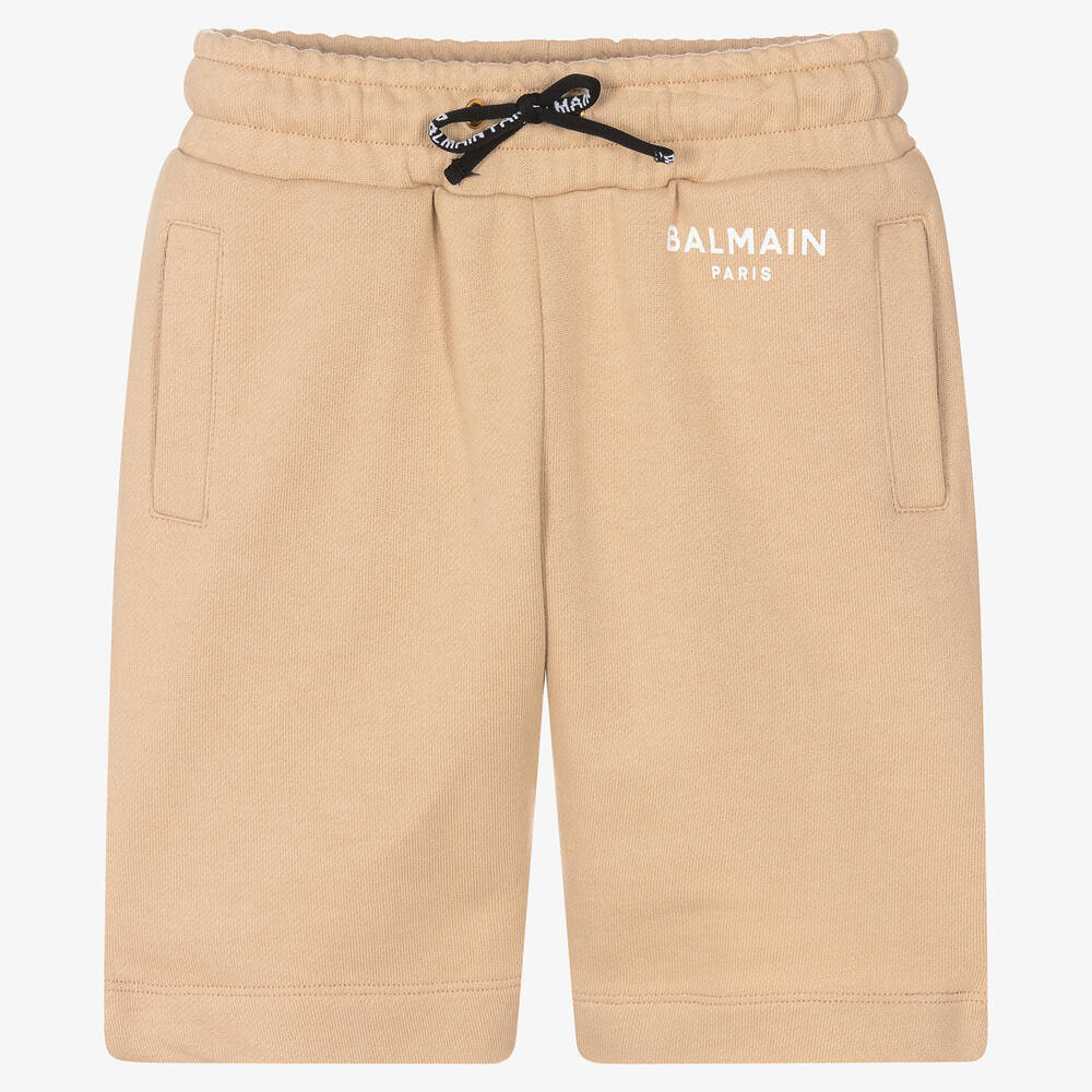 Balmain - Beige Cotton Logo Shorts | Childrensalon