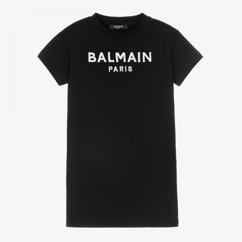 Balmain - Black Cotton Jersey Dress | Childrensalon
