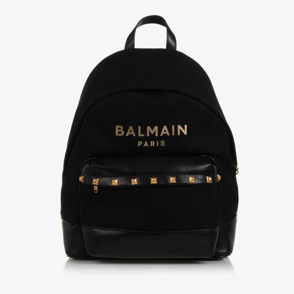 Balmain - حقيبة ظهر قطن كانفاس وجلد لون أسود (38 سم) | Childrensalon