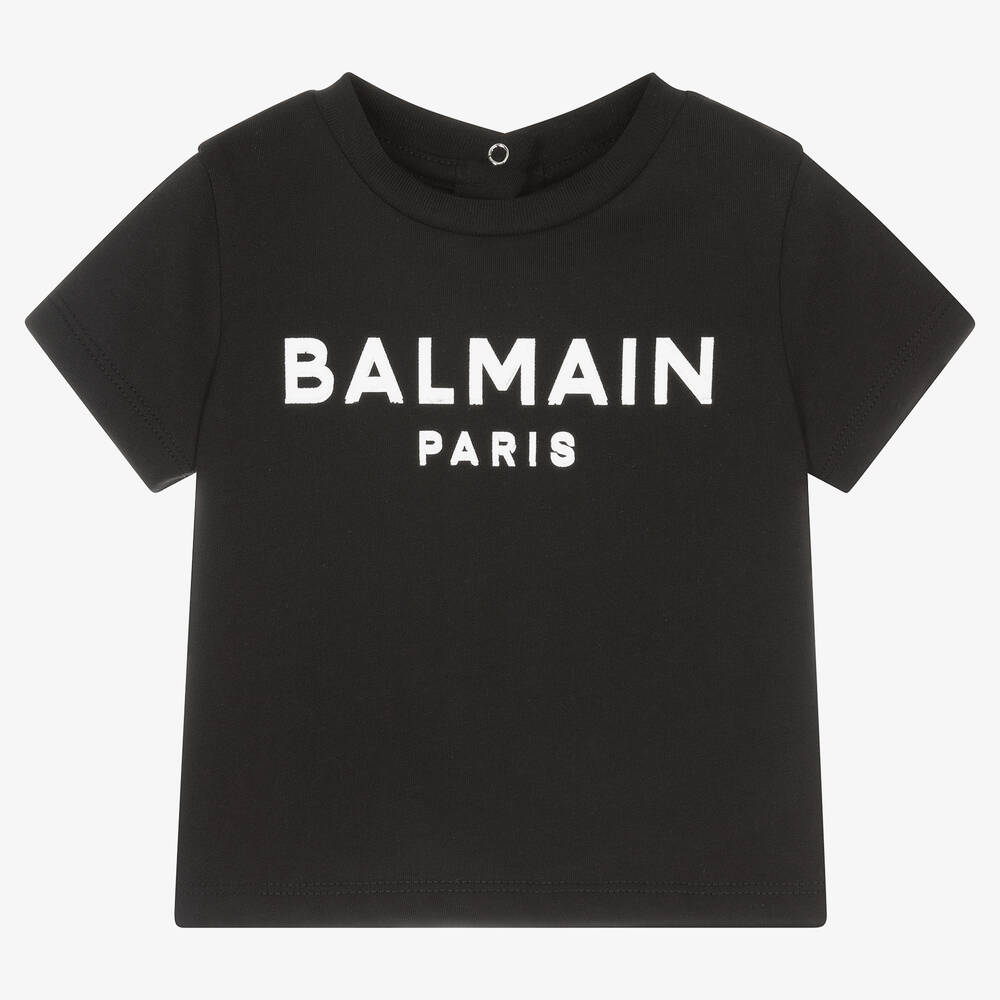 Balmain - Black Cotton Logo Baby T-Shirt | Childrensalon