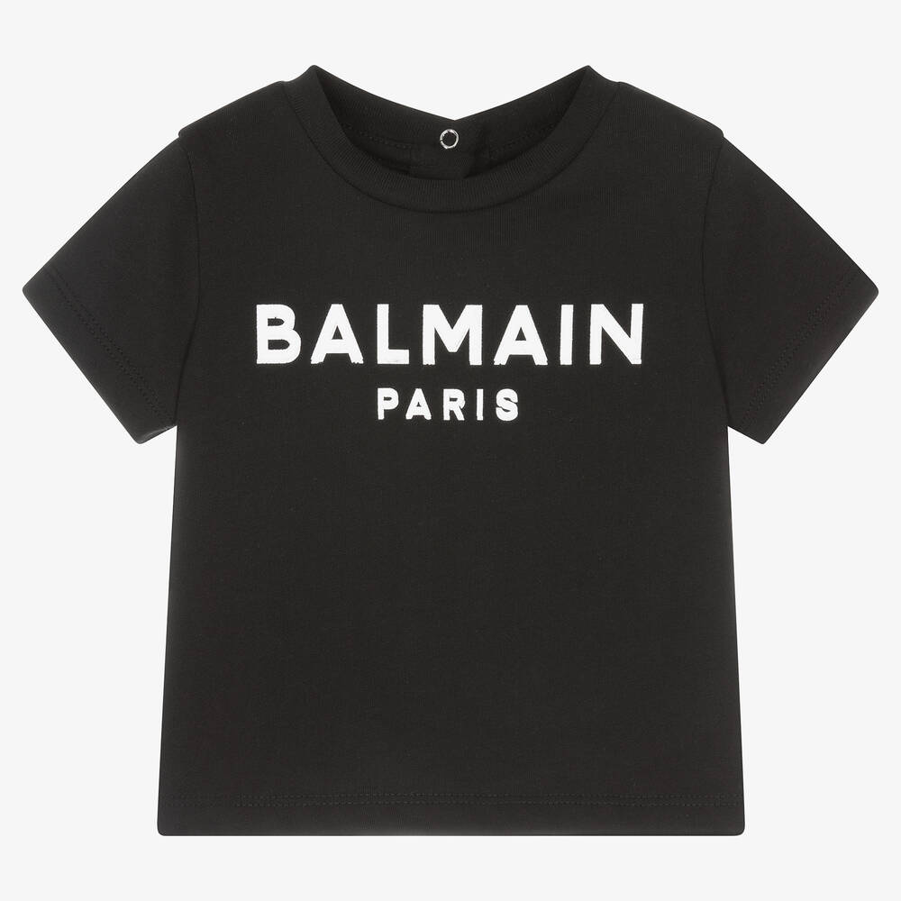 Balmain Black Cotton Logo Baby T Shirt Childrensalon Outlet
