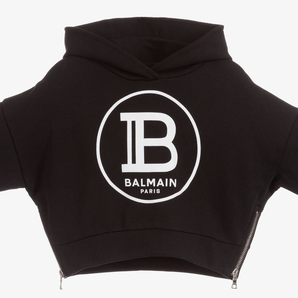 Balmain-Black Cotton Logo Hoodie | Childrensalon Outlet
