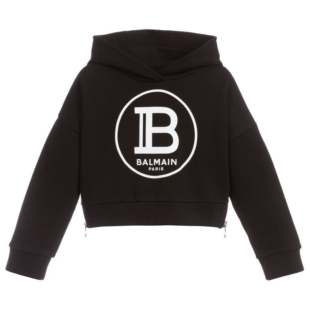 Balmain - Black Cotton Logo Hoodie | Childrensalon