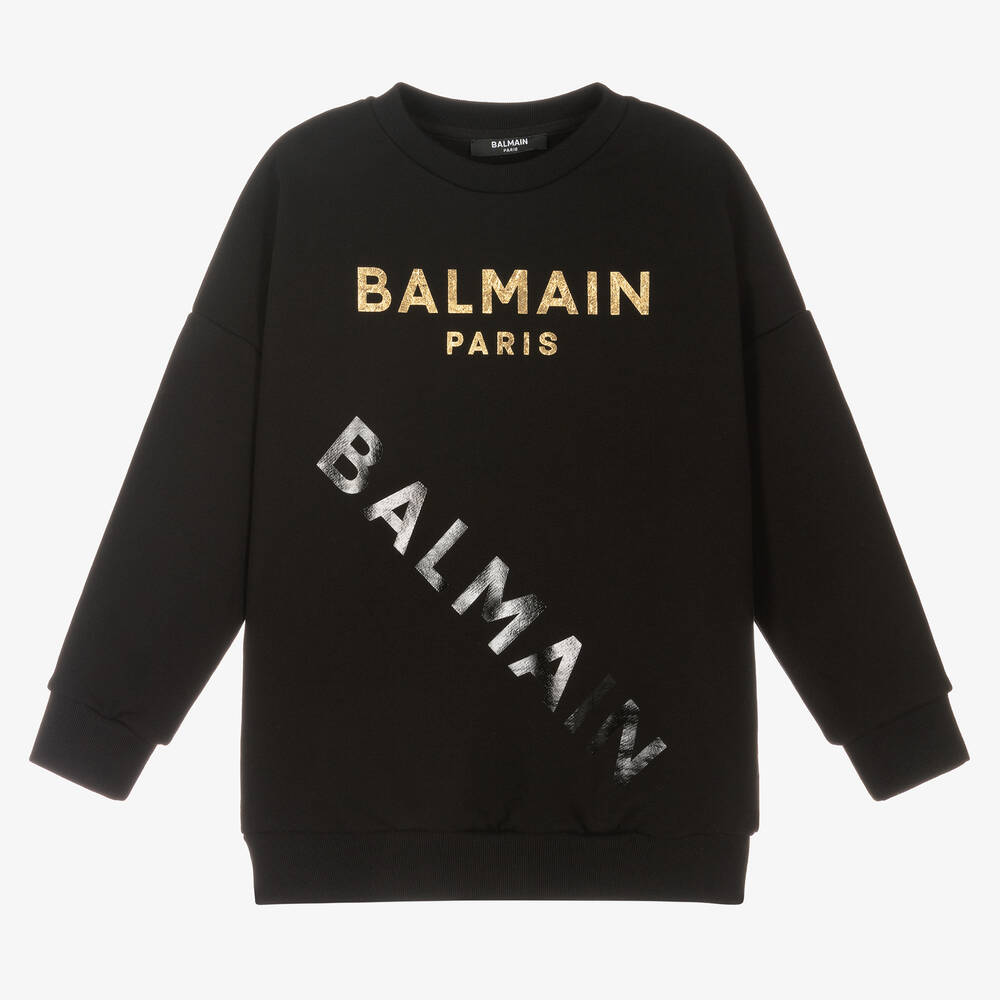Balmain - Black Cotton Logo Sweatshirt | Childrensalon