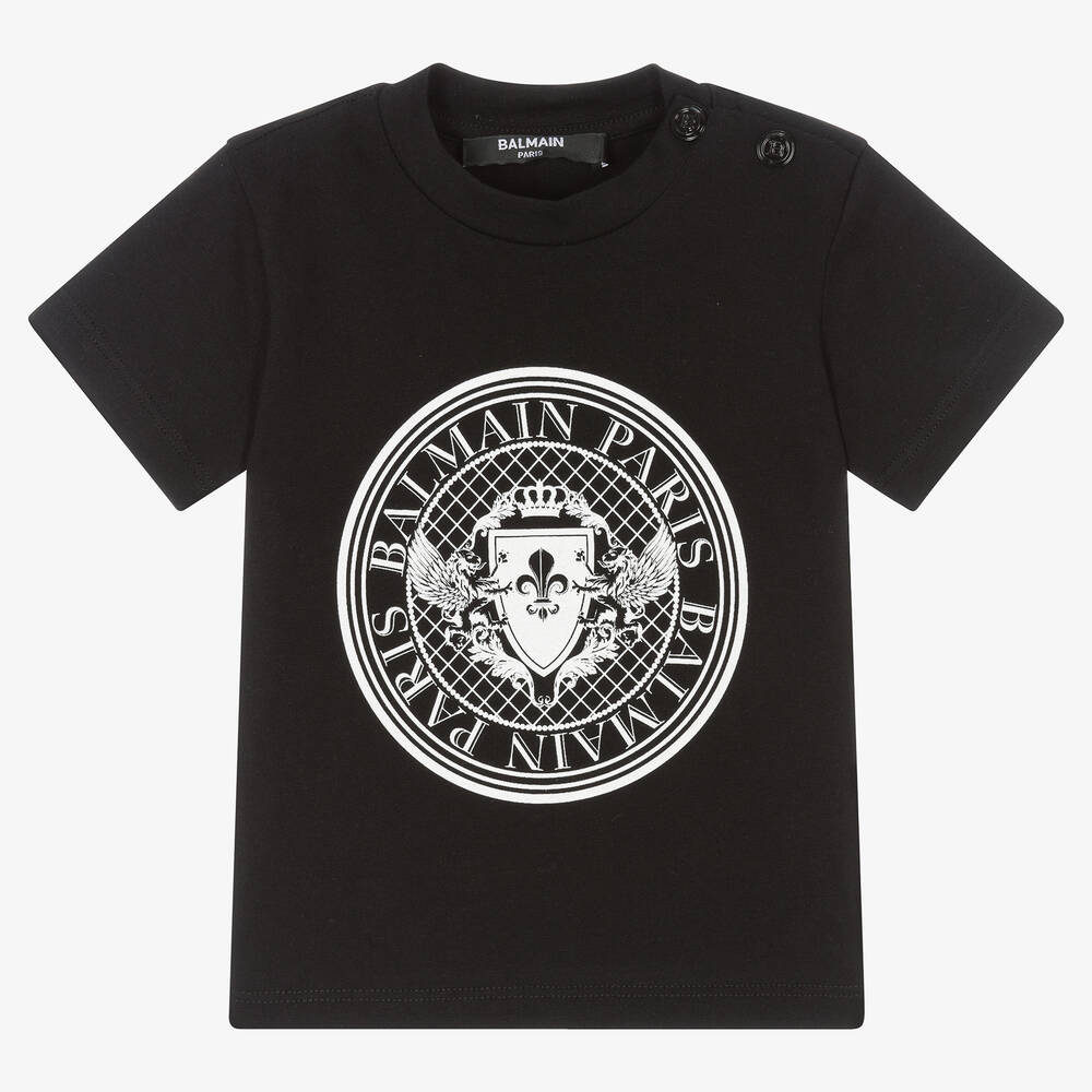 Balmain - Black Cotton Logo T-Shirt | Childrensalon