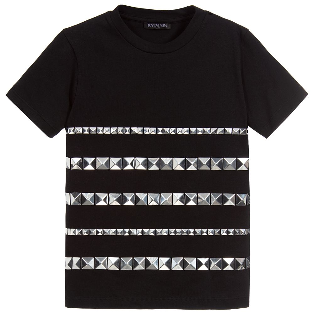 Balmain - Black Cotton T-Shirt | Childrensalon