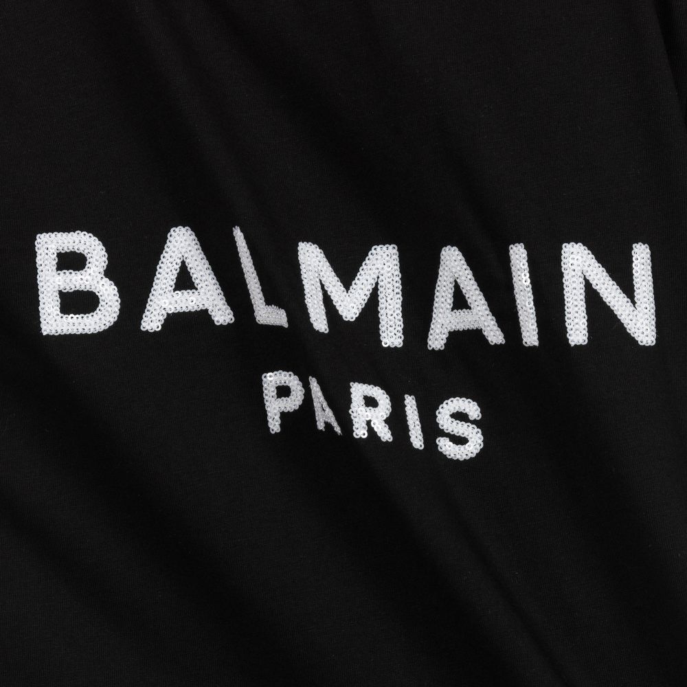 Balmain Black Cotton T Shirt Dress Childrensalon Outlet