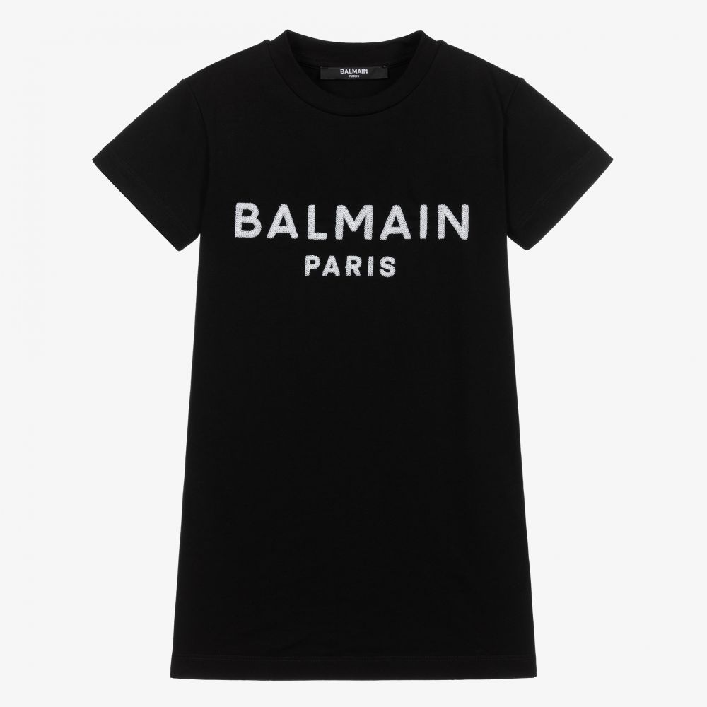 Balmain - Robe t-shirt noire en coton | Childrensalon